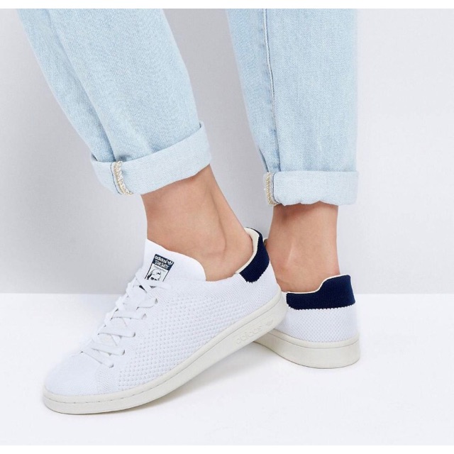 Adidas Originals Primeknit White and Navy Stan Smith Trainers
