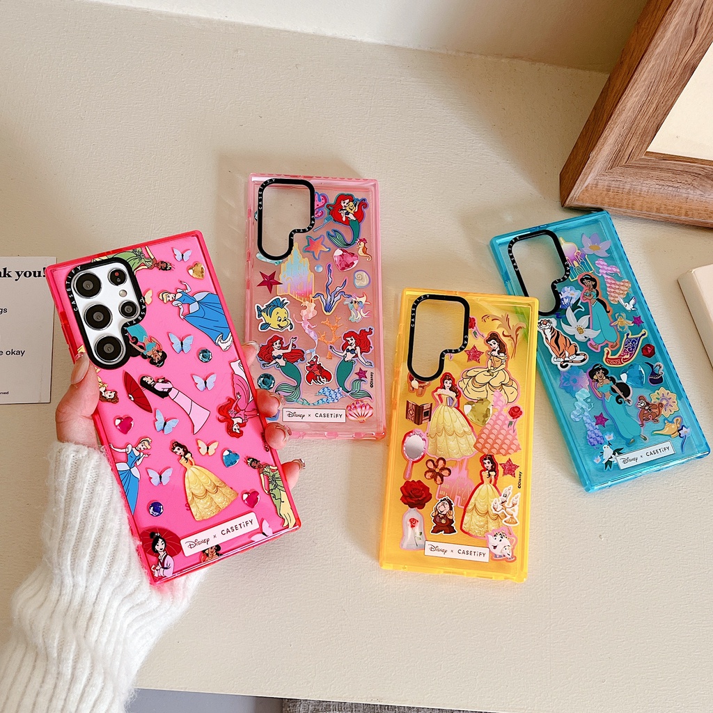 การ์ตูน น่ารัก ดิสนีย์ เจ้าหญิง เคส Samsung Galaxy S24 Ultra S23 Ultra S22 Ultra S21 Ultra S21 S22 S23 S24 Plus + Case ใหม่ ขอบสี เรียบง่าย โปร่งใส ป้องกันการหล่น ซิลิกาเจล นุ่ม ซัมซุง เคส
