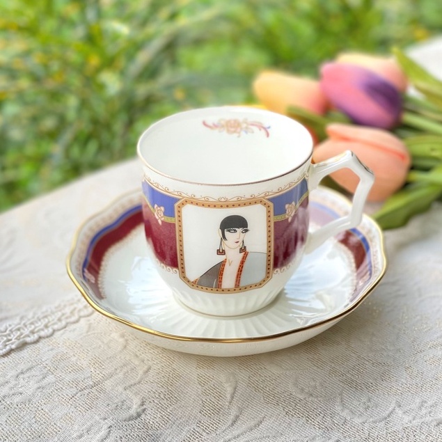 *มีตำหนิ*ชุดชากาแฟ 1990's Vintage Shiseido Hanatsubaki Club Esprit D' Erte Bone China Japan ลายสวย แ