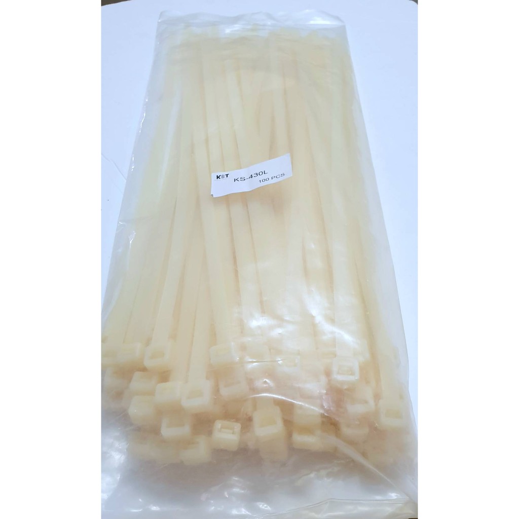 เคเบิ้ลไทร์ ขนาด 17 นิ้ว แบบหนา 430 x 9.0 mm สีขาว/สีดำ ( แพค 50 PCS/100 PCS) / สายรัดไนล่อน (Nylon Plastic Cable Ties)