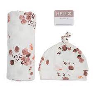 Lulujo ชุดผ้าอ้อมมัสลินคอตตอน พร้อมหมวก Bamboo Hat and Swaddle Blanket - Eucalyptus