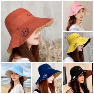 🚗พร้อมส่ง🚗หมวกปีกกว้างหมวกกันแดดกันยูวีผ้าแคนวาสหน้าพิเศษสีสันสดใสปลายหมวกมีลวดดัดทรงได้สวยงาม