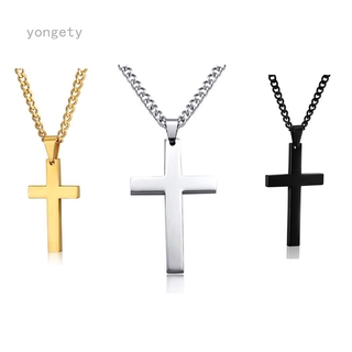 yongety Unisex แฟชั่น Glossy จี้กางเขนคุณภาพสูงอารมณ์ยาวสร้อยคอ