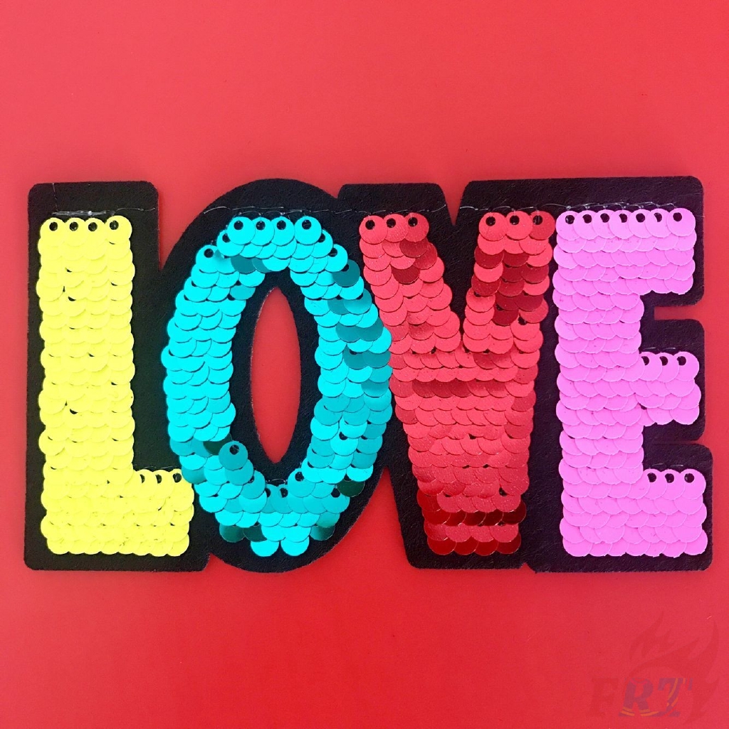 แผ่นแพทช์ ปักเลื่อมตัวอักษร แผ่นแพทช์รีดร้อน ลาย LOVE พลิกกลับได้ Diy สําหรับเย็บผ้า (M-11126) 1 ชิ้น