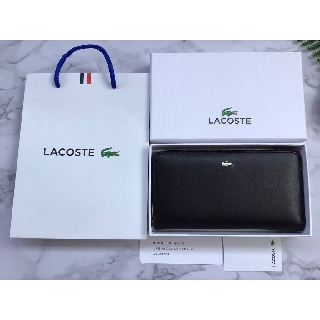 (มาพร้อมกล่อง/ถุงหิ้วแบรนด์)  Lacoste Long Wallet กระเป๋าสตางค์ใบยาว ลายหนังเรียบ วัสดุหนังวัวแท้ แบบซิปรอบ