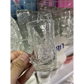 Turkish Grape Cup #LG312403แก้วช็อต สีใส ลายดอกไม้ พร้อมหูจับ แก้วคุณภาพดีLG312403