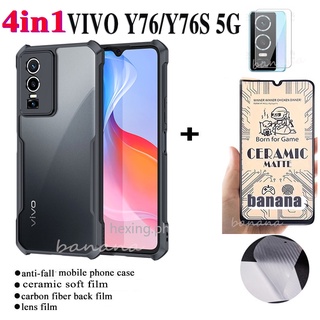 4in1 Vivo Y76 5G tempered ceramic glass For Vivo Y76S matte film + lens film + back film + phone case