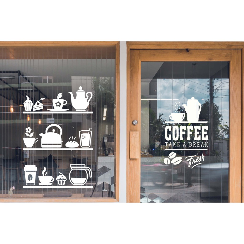 P222 สติกเกอร์ PVC ร้านกาแฟ Coffee shop สติกเกอร์ติดกระจก สติกเกอร์ติดผนังร้านค้า