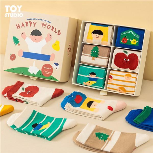 VisenLAB Design Style Co-Branded Stocking Gift Box Set 6 คู่ญี่ปุ่นน่ารักหนุ่มฤดูหนาวที่อบอุ่นถุงเท้