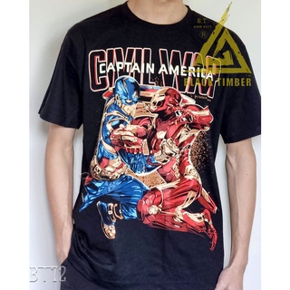 BT 72 Civil War Captain VS Iron man เสื้อยืด สีดำ Black Timber T-Shirt ผ้าคอตตอน สกรีนลาย S M L XL XXL