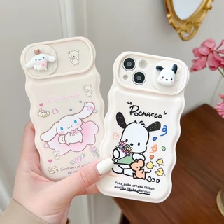 เคสโทรศัพท์มือถือ ลายการ์ตูน Pochacco Cinnamoroll Wave Edge 3 มิติ ป้องกันเลนส์ สําหรับ iPhone 14 Pro Max 14 Plus 13 Pro Max 12 Pro Max 11 Pro Max
