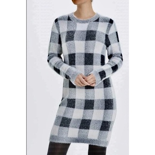 แบรนด์ ZARA Check Fluffy Stretchy Jumper Dress เดรสทรงยาว ลายสกอต เหมาะสำหรับอากาศหนาว พร้อมส่ง