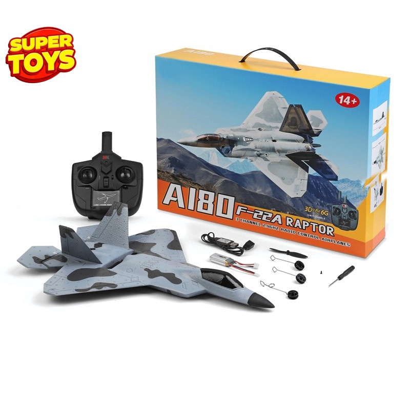 เครื่องบินบังคับวิทยุ WLtoys A180  มอเตอร์บัตรเลทระบบไฟฟ้า F-22A RAPTOR-3CH 3D6G