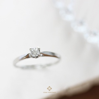 Gems Heritage แหวนแต่งงานเพชรแท้เพชรชูเม็ดเดี่ยว 15 ตังเตยหัวใจหวานๆดีไซน์เรียบหรู(rwg438)เรือนทองคำ18K พร้อมใบรับประกัน