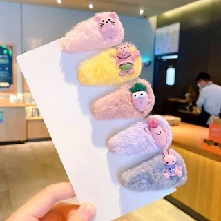 🌸กิ๊บติดผมตุ๊กตาขนนิ่ม🌸 กิฟติดผมเด็ก สไตล์เจ้าหญิงน่ารัก🌼 แบบเซต5ชิ้น กิ๊บติดผมเด็ก