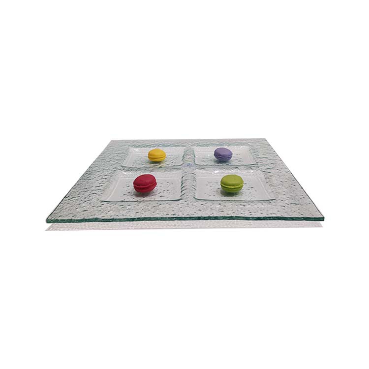 จานเสิร์ฟแก้วใส 4-comp Square Dish 370x370x6 mm - ฟักทองสีน้ําเงิน