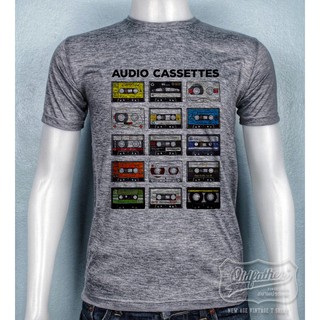 TK 21 เสื้อยืดคอกลมวินเทจ สกรีนลาย AUDIO CASSETTE Vintage ผ้า Tk สวมใส่สบาย ไม่หด ไม่ยืด ไม่ย้วย