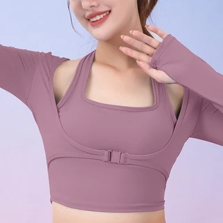 ใหม่✨พร้อมส่ง❄️(YOGA-627) เสื้อออกกำลังกายผู้หญิง เสื้อครอปโยคะแขนยาว เสื้อบราแขนยาว แบบ 2 ชั้น