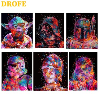 DROFE ภาพวาดระบายสีตามตัวเลข ผ้าใบ รูป Star Wars ขนาด 50X40 ซม.