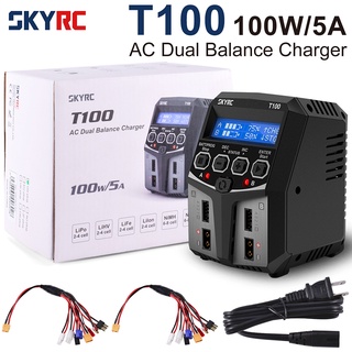 Skyrc T100 AC LiPo ที่ชาร์จแบตเตอรี่ แบบคู่ 5A 2X50W 2-4S สําหรับแบตเตอรี่ NiMH NiCd LiPo LiFe Lilon LiHV Pb