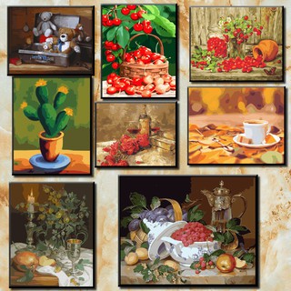 40*50 cm  DIY ภาพวาดสีน้ำมัน ภาพระบายสีตามตัวเลข Oil Painting Paint By Numbers on Canvas still life C