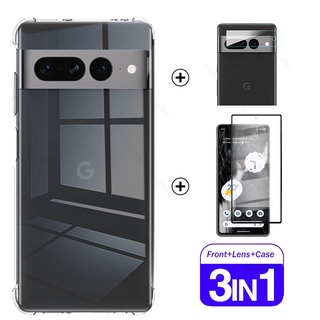 3in1 camera lens screen protector tempered glass for google pixel7 pixel 7 pro 7pro 5g case clear soft silicone shockproof coque