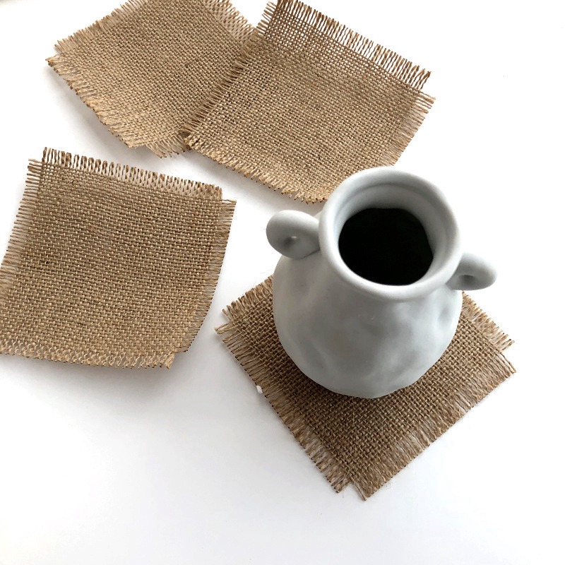 Flax Woven Coaster Square Handmade Placemat Table Cup Mat