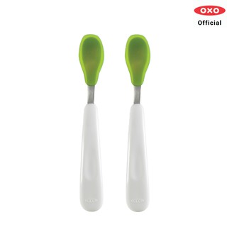 OXO Tot ช้อนป้อนอาหารเด็ก แพคคู่ เขียว l Feeding Spoon Set with Soft Silicone Green ของแท้ 100%