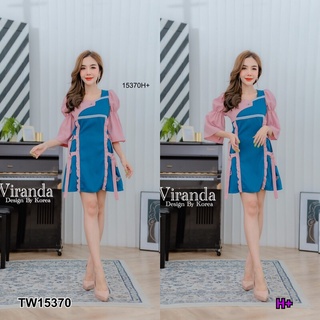 👗Pfashion [ส่งไว!!🚛] P15370 เดรสทรงแขนยาว ไหล่พอง แขนบาน แต่งผ้าลูกไม้ขาว ช่วงตัวแต่งระบาย ติดผีเสื้อ