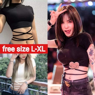 💥เสื้อครอปเอวลอย เสื้อผูกเอว💥ผ้านิ่มยืด ใส่สบาย