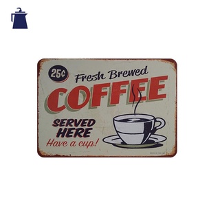 ป้ายสังกะสี ลาย fresh brewed coffee สีเทา (20 x 30 cm)