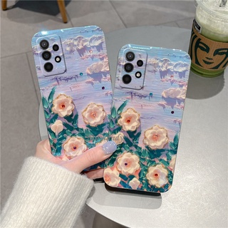 เคสโทรศัพท์ 2022 New Casing Samsung Galaxy A53 A73 A33 A23 A13 LTE A52S A52 A03 A22 M23 M33 S22 S21 + Ultra Plus FE 5G 4G Fashion Blu-ray Rhinestones Romantic Camellia Handphone Case Softcase เคส