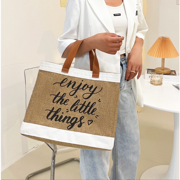 กระเป๋าสาน Enjoy the little things (A244) กระเป๋าถือ กระเป๋าสะพายข้าง