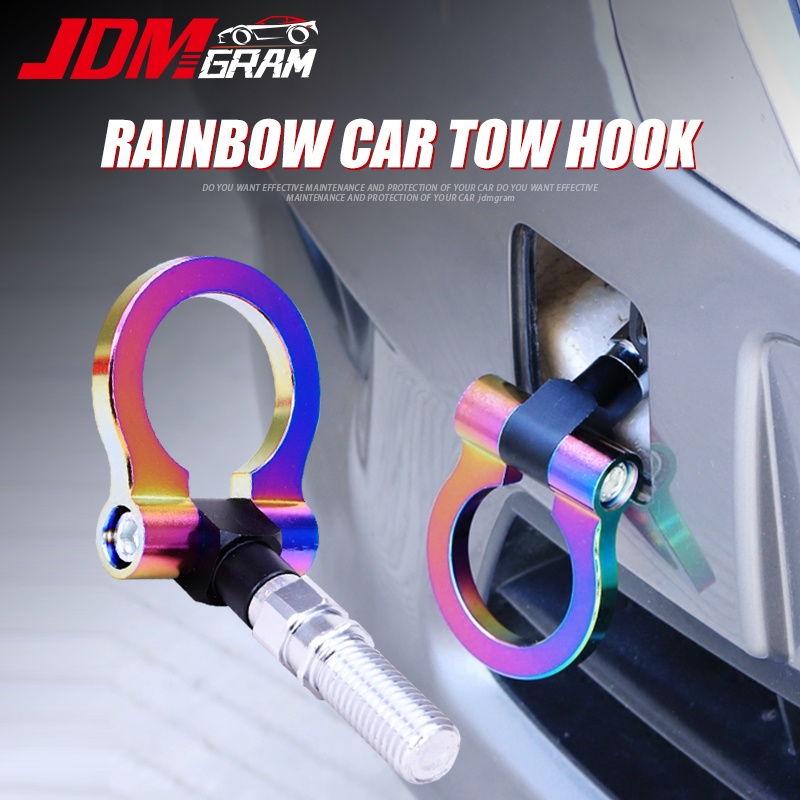 JDMGRAM Rainbow ตะขอลากรถ Universal Auto Alloy TOW Hitch Racing กันชนหน้าพับสกรูตกแต่งซ่อมเครื่องมือ