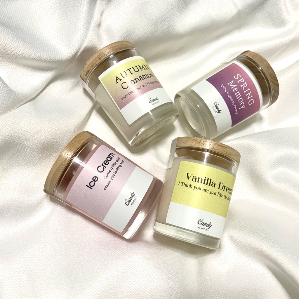 (❤️TZ7Z5G ลดทันที 40.-)เทียนหอม ไขถั่วเหลือง ขนาดแก้วพร้อมฝาไม้ (ขนาด 60 ml.) - Soywax Candle with wooden lid หอมนานกว่