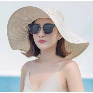 หมวกสานปีกกว้างแฟชั่นหญิง หมวกเที่ยวทะเล