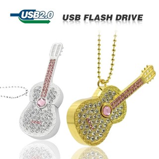 Crystal Diamond Guitar USB Flash Drive Necklace Violin Memory Card Pendrives