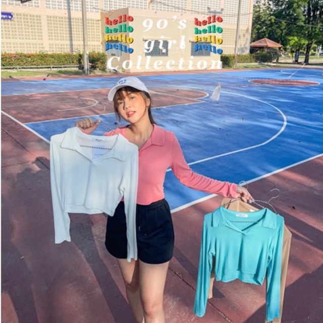 PATTHA “เสื้อcrop top แขนยาวคอปก” PTN234