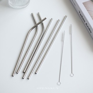 Ins สไตล์เกาหลี หลอดสแตนเลส 304 มินิมอล โลหะ หลอดค็อกเทล นม …