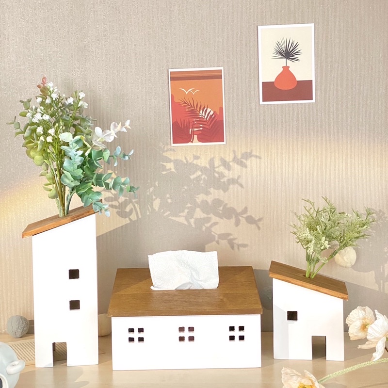 พร้อมส่ง 🏠 งานพรีเมี่ยม เซ็ตของแต่งบ้าน  กล่องเก็บของงานไม้ Minimal Mini City Town 3 ชิ้น สไตลล์ Minimal มินิมอล