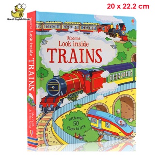 พร้อมส่ง หนังสือบอร์ดบุ๊ค Usborne Look Inside Trains (Boardbook กระดาษแข็งทั้งเล่ม แบบ Flip-a-Flap)