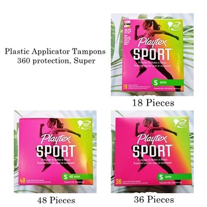 ผ้าอนามัยแบบสอด เหมาะกับวันมามาก Sport Plastic Applicator Tampons 360 protection, Super 8,18, 36 or 48 Pieces (Playtex®)