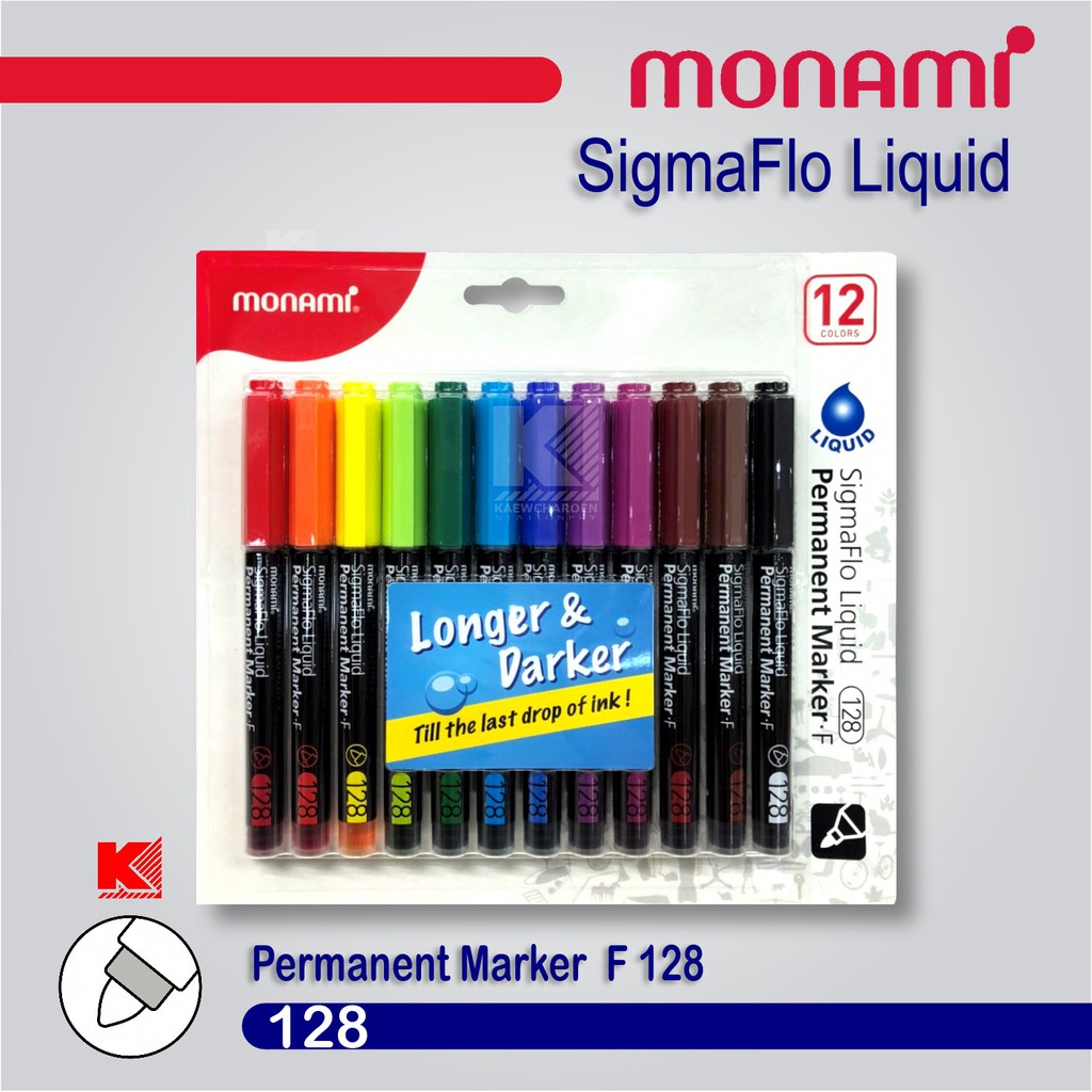 Monami Permanent Marker 128 ชุดปากกาเคมี 12 สี หัวขนาด Fine