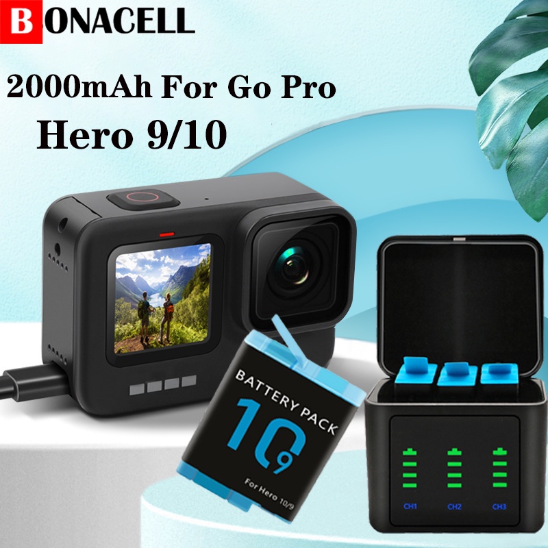 แบตเตอรี่2000MAh สำหรับ GoPro Hero 9 10 Gopro อุปกรณ์เสริม Fast Charging Action อุปกรณ์เสริมสำหรับ G