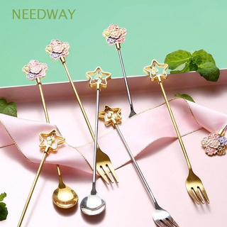 Needway ช้อนกาแฟ ช้อนชา สเตนเลส รูปดาวห้าแฉก ขนาดเล็ก สีเงิน สําหรับคนนม ขนมหวาน ผลไม้