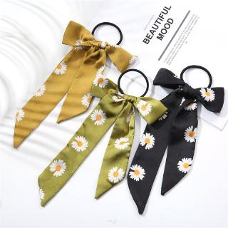 18、Korean version retro bow Little Daisy Flower Hair circle ribbon forest knot hair rope ins Satin super fairy head rope