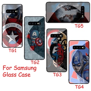 เคสกระจกนิรภัย ขอบนิ่ม ลาย Marvel Captain America สําหรับ Samsung Galaxy S8 S9 S10 Plus RCZ59