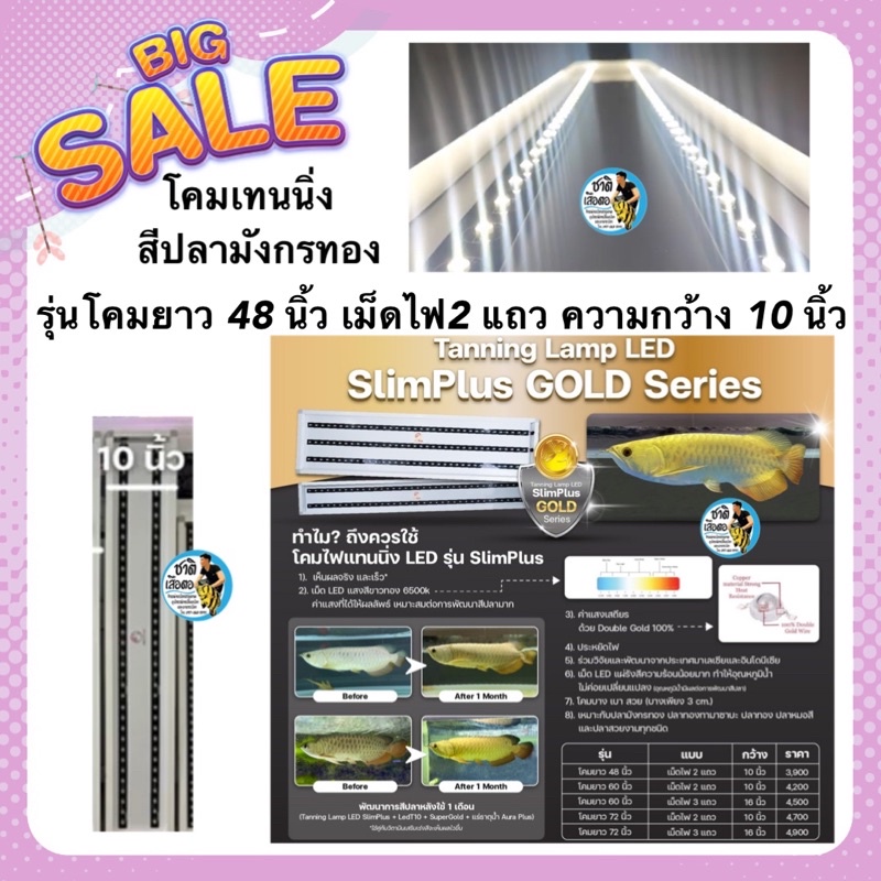โคมเทนนิ่งปลามังกรทอง Tanning Lamp LED SlimPlus GOLD Series By AROPLUS รุ่นโคมยาว 48 นิ้ว เม็ดไฟ2แถว
