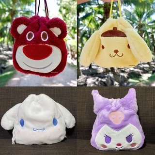 🎒กระเป๋าหูรูดลายการ์ตูน‼️ขนปุย‼️ “ไซท์กลาง-ใหญ่” ภูติฝุ่น/มายเมโลดี้/ชินามอนโรล ผ้านุ่ม คุณภาพเยี่ยม👍🏻