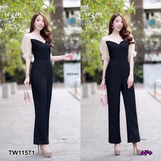 Jumpsuit จั้มสูทแขนตาข่ายขายาว ไหล่แขนตาข่ายทรงตุีกตา มีซิปหลัง  AP11571